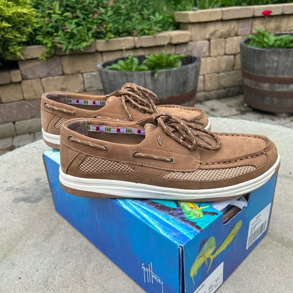 EUC Guy Harvey Tan Regatta Boat Shoes Size 9